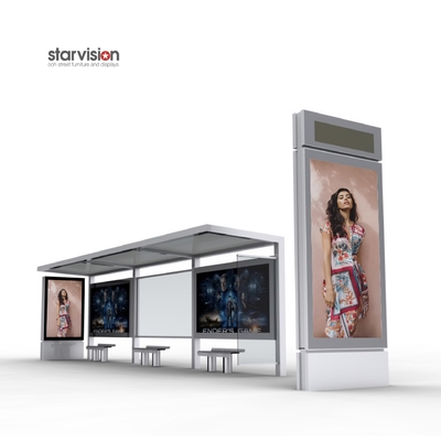 250W Solar Powered Smart Bus Shelter With City Light Board